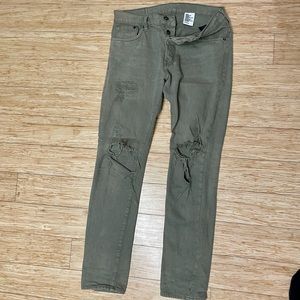 Men’s Green distressed denim slim jeans